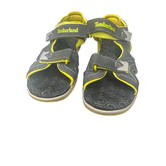 Timberland Boys Size 5 Sandals Gray with Yellow Interior Velcro Closure Adventur - Picture 2 of 9